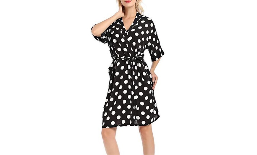 Image 1: Women Cotton Kimono Robe Short Loungewear Lightweight Palm Dotted Palm