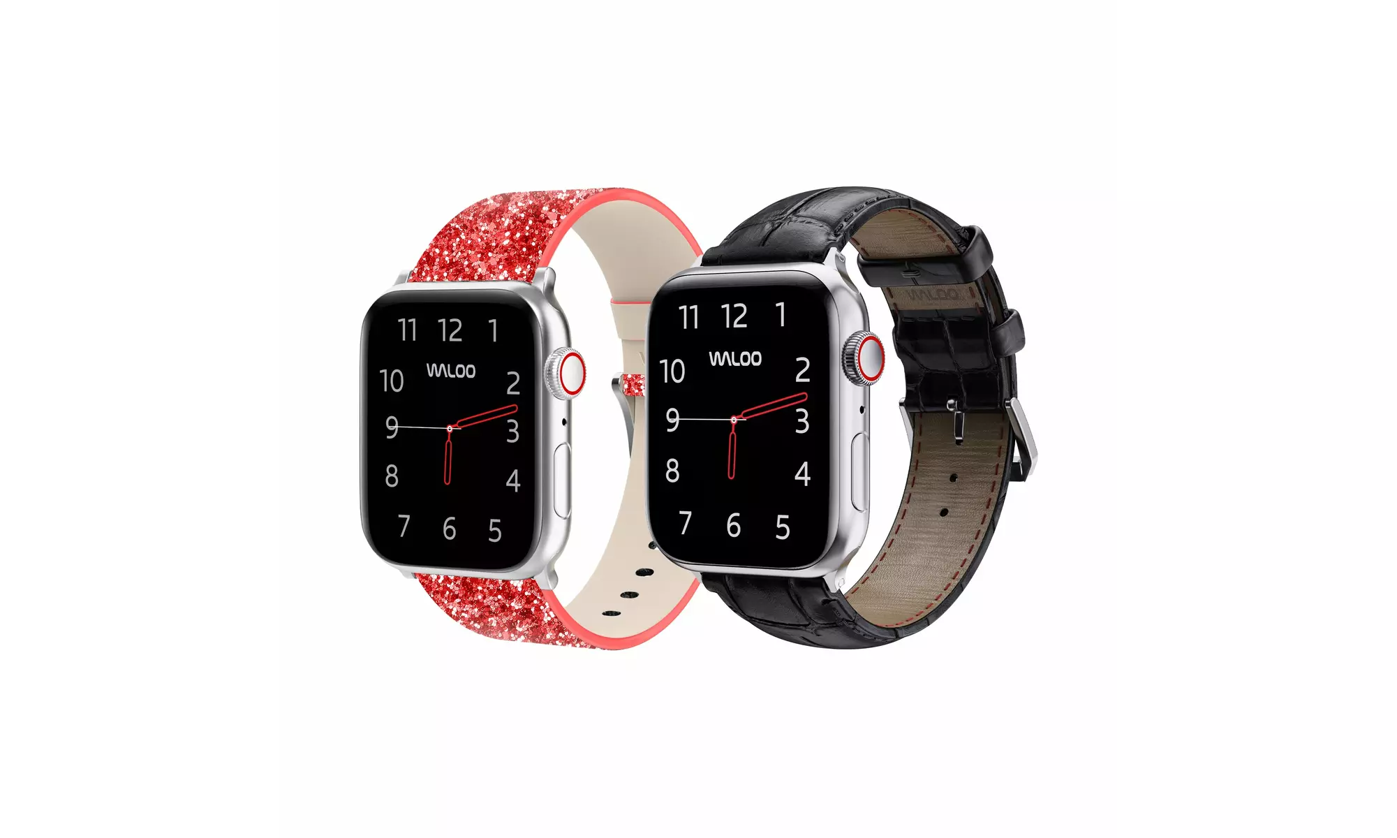 Waloo 2-Pack Leather Bling and Crocodile Embossed Apple Watch Bands