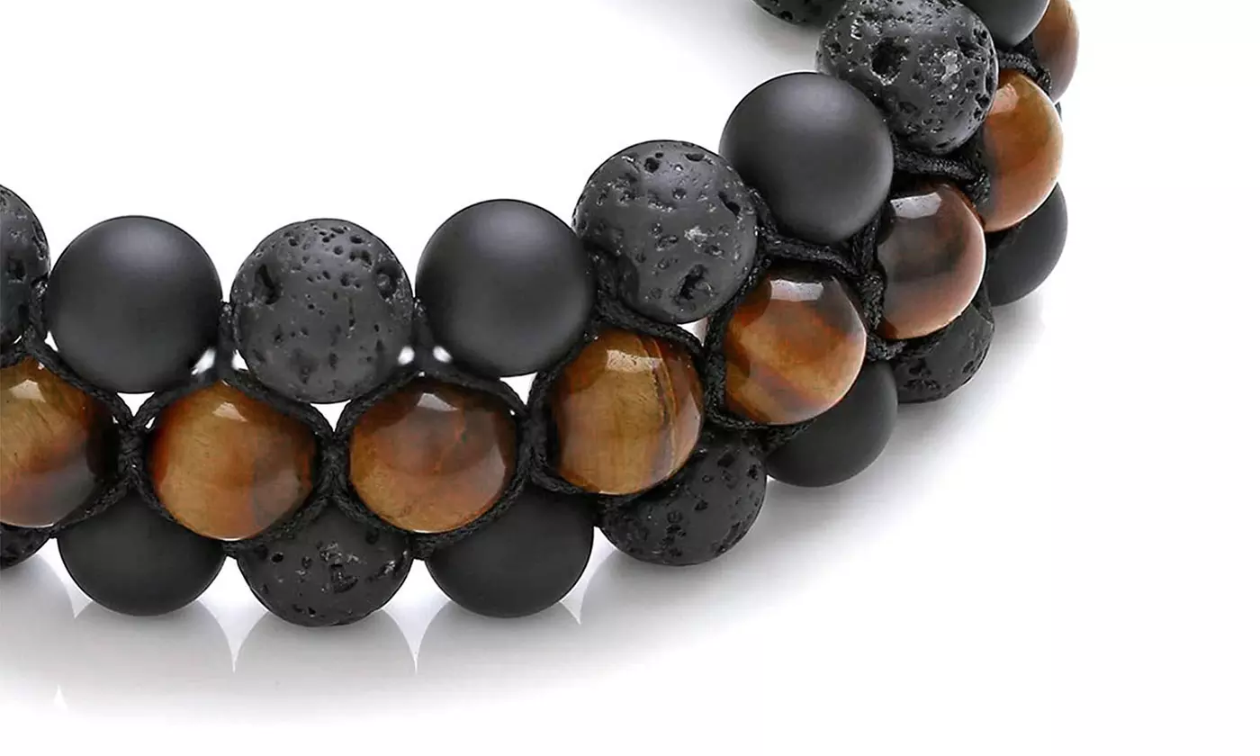 Adjustable Chakra Natural Tigers Eye Gemstone Onyx Charm Bracelet