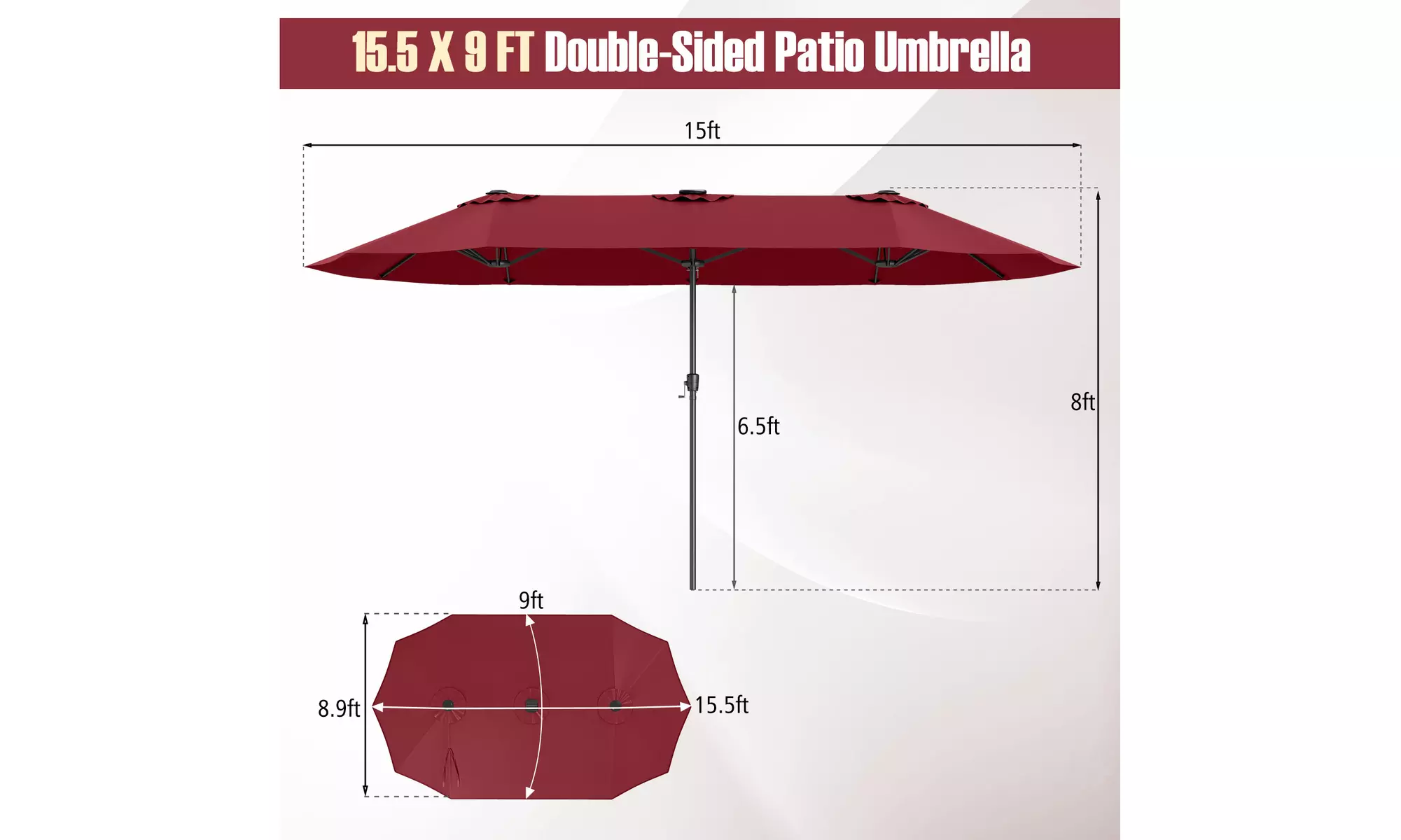 Costway 15.5 FT Extra-Large Patio Umbrella with LED Solar Lights
