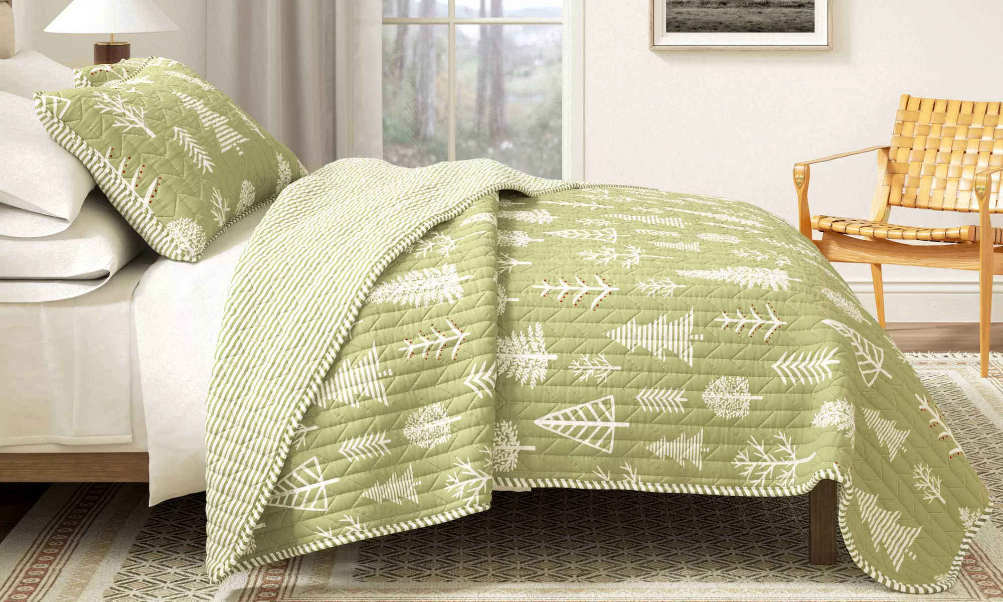 Reversible Winter Printed Quilt Set with Shams (2 or 3-Piece)