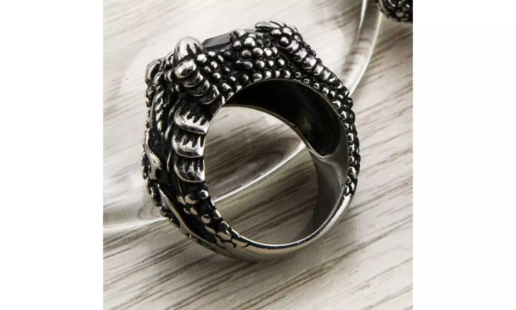 US 2 Pack Mens Stainless Steel Biker Black Onyx Dragon Claw Ring For Men