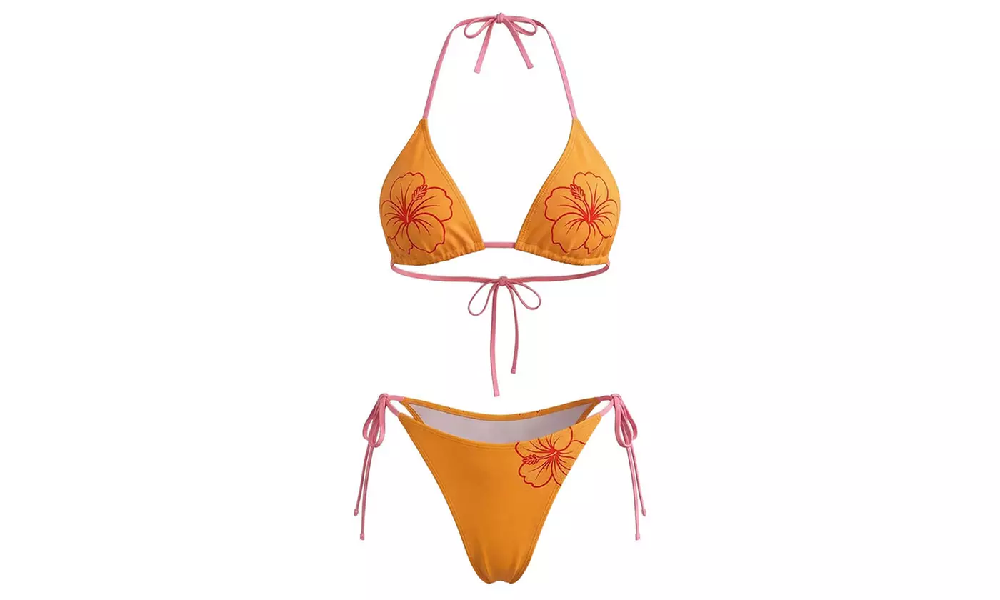 SixtyShadesofGrey Tropical Hibiscus Print Adjustable Bikini Set