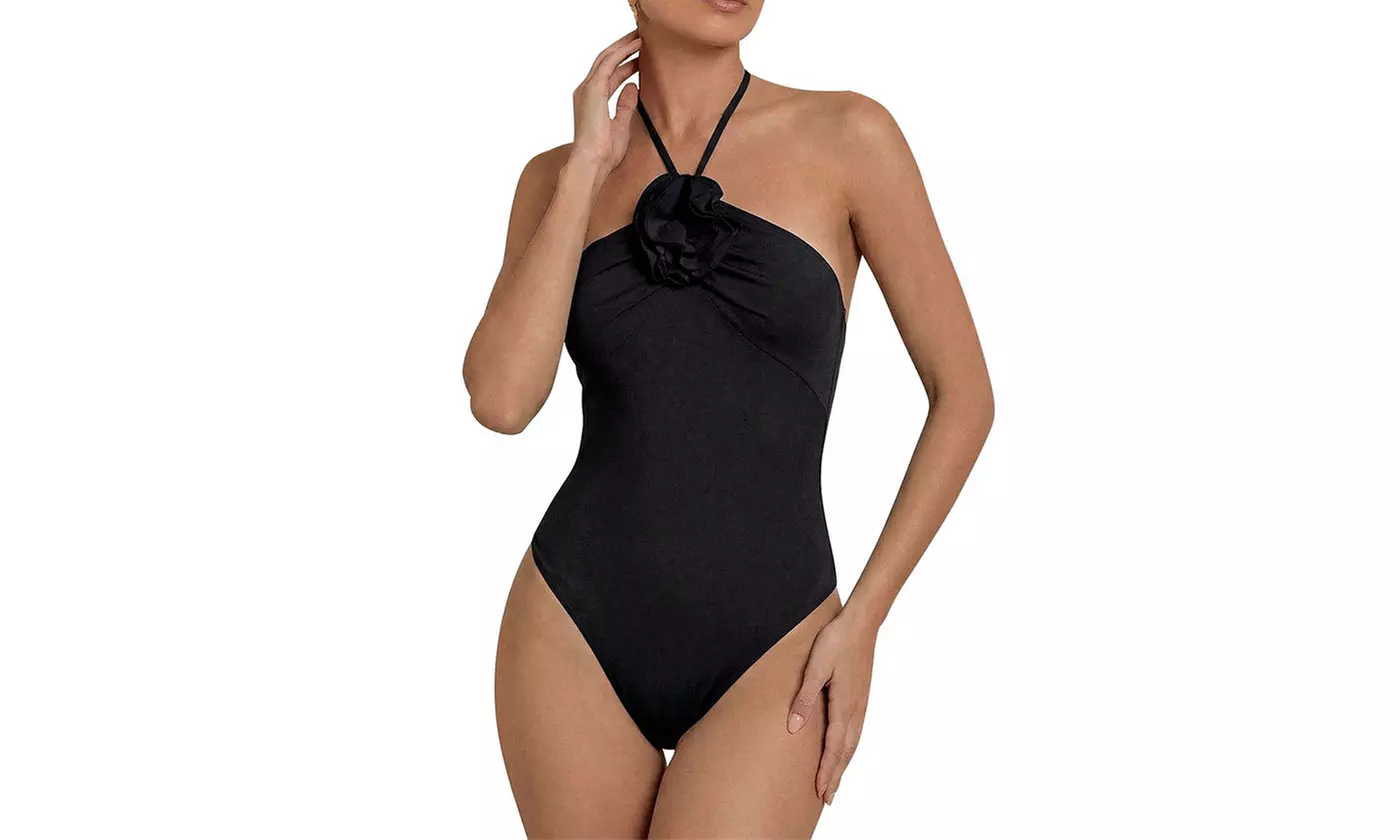 Women's 3D Floral Decor One-Piece Swimsuit for Vacation and Beach Wear