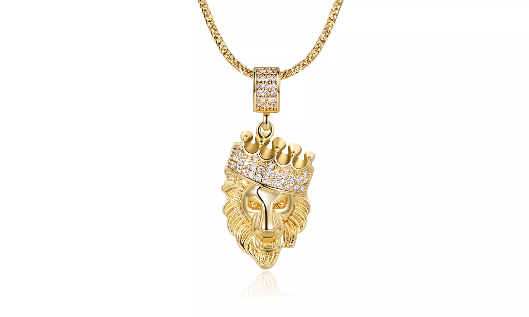 18K Gold ptd Lion Head Pendant in FoxTail Chain Necklace - Primary Image