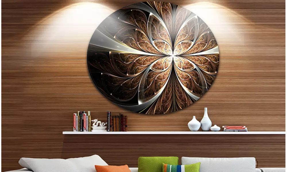 Fractal Flower Brown Black Digital Art' Floral Metal Circle Wall Art - Primary Image