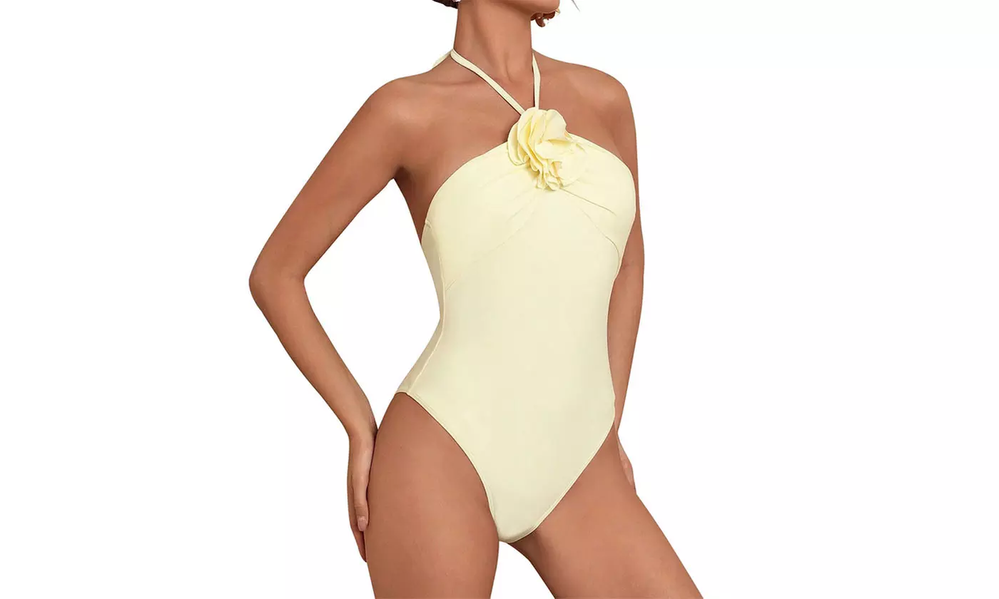 Women's 3D Floral Decor One-Piece Swimsuit for Vacation and Beach Wear