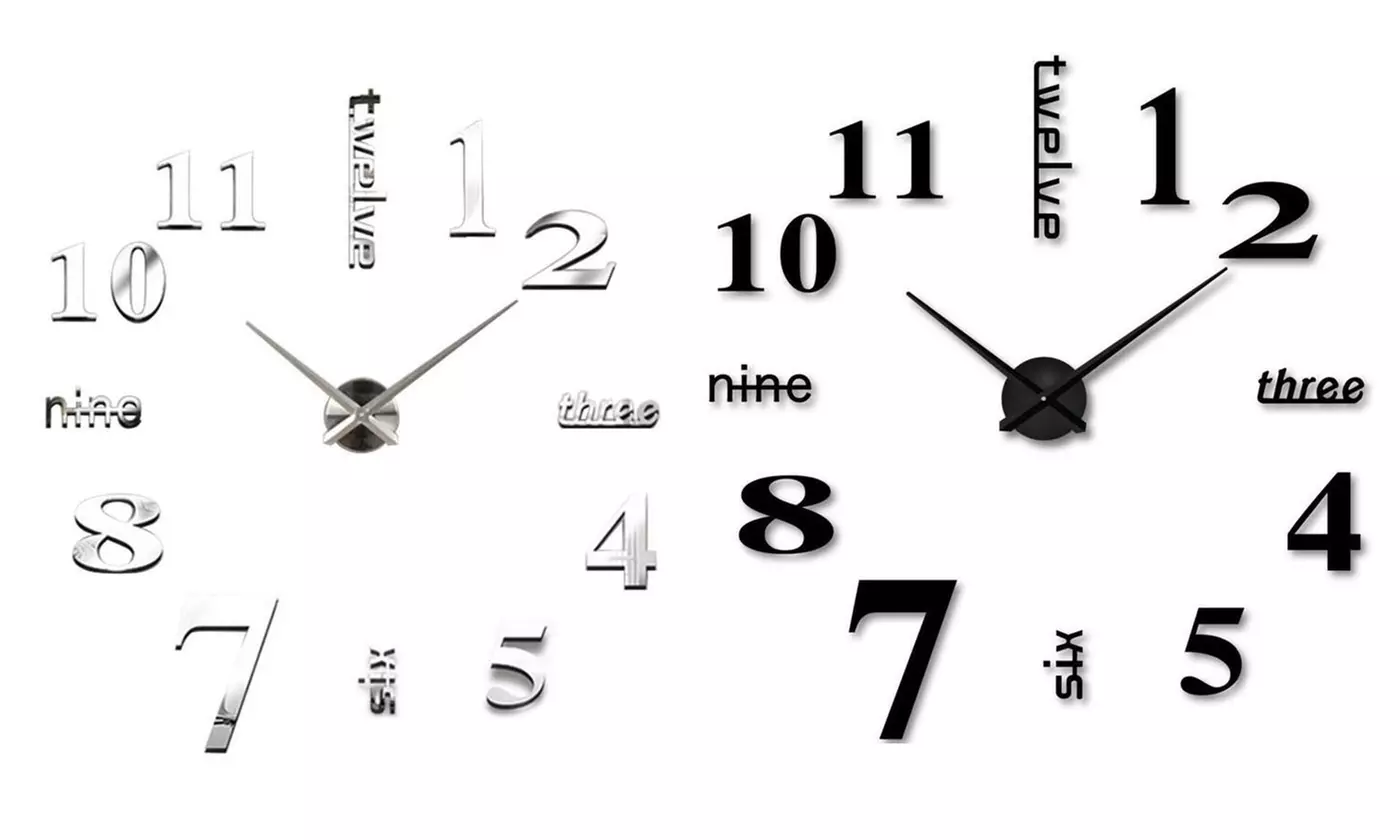 DIY Large Wall Clock 3D Mirror Surface Sticker Modern Home Art Decor - Primary Image