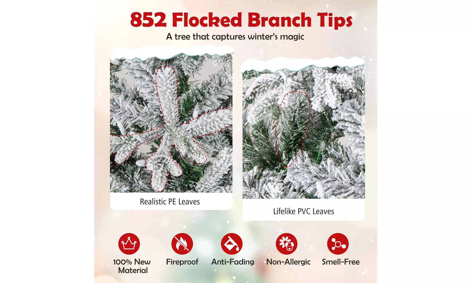Costway Pre-Lit Artificial Christmas Tree with Branch Tips | Warm White LED Lights | Easy Setup & Home Decor