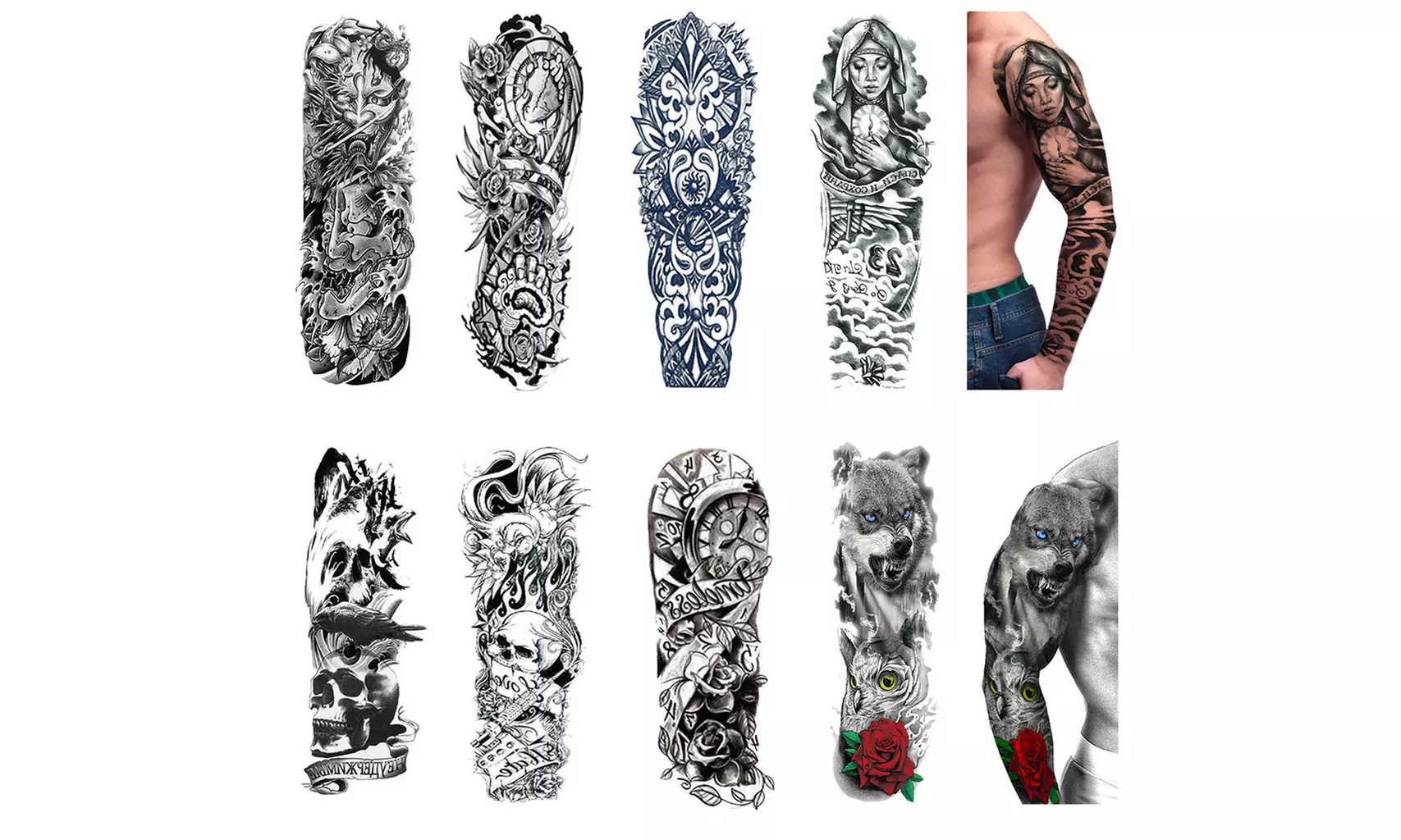 Temporary Tattoo Sleeves 8 Sheets Large Fake Full Arm Tattoo Stickers - Primary Image
