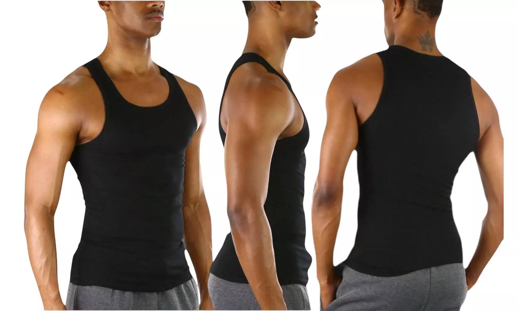 ToBeInStyle Men's Multi-Pack Of Slim Fit Shallow Scoop Neck Sleeveless A-Shirts