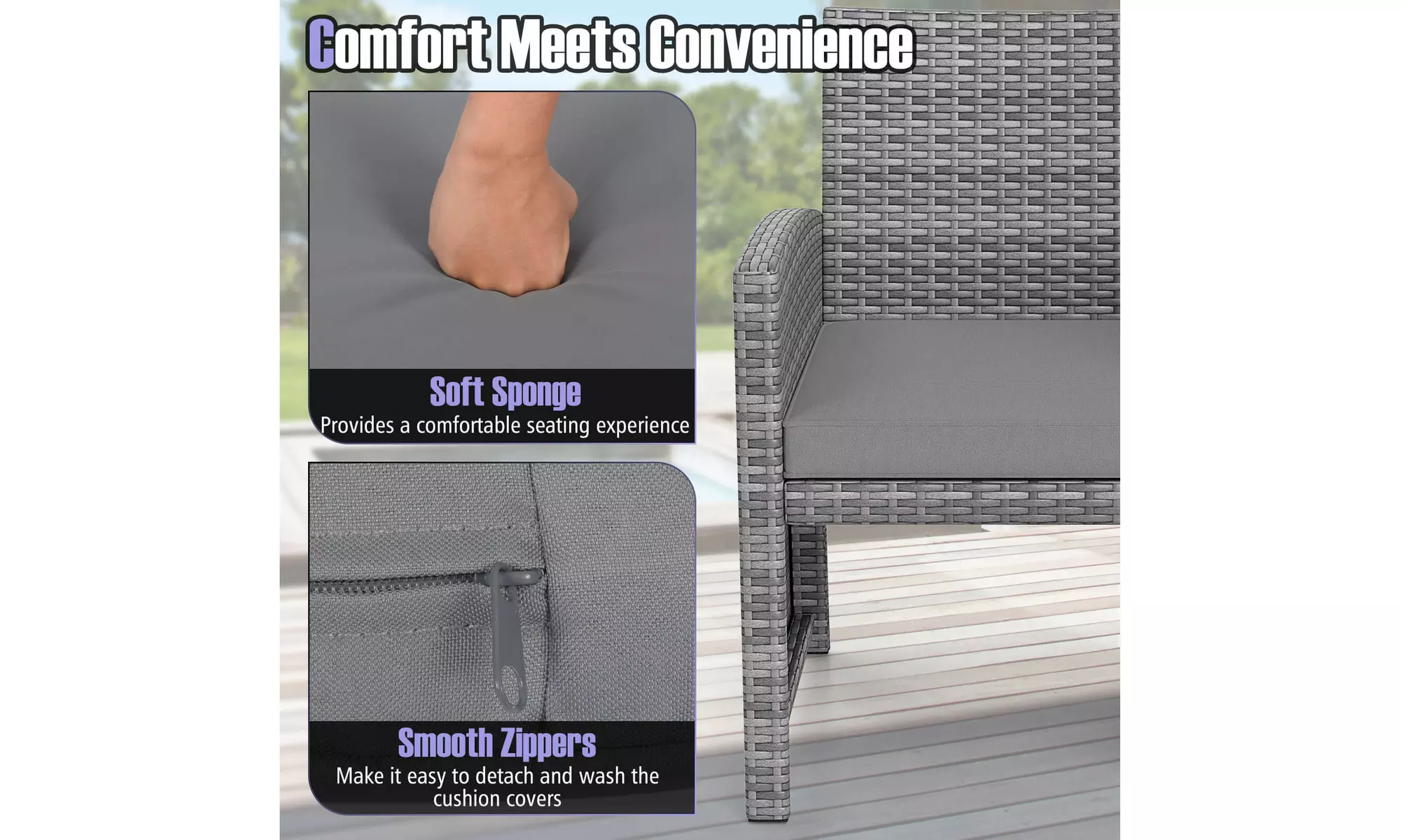 Costway 3-Piece Patio Furniture Set with Tempered Glass Coffee Table