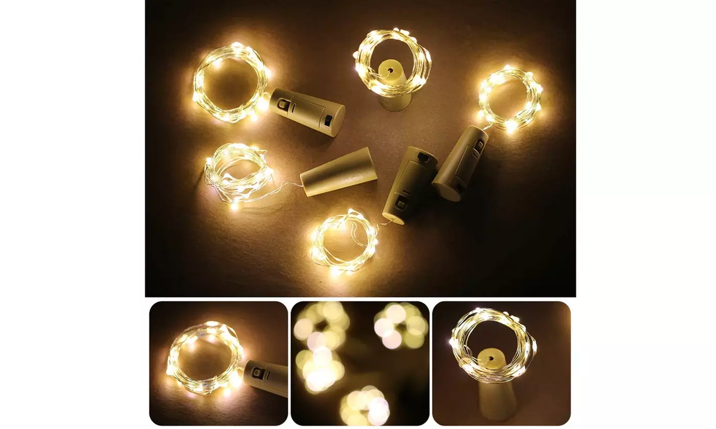 6 Pack 20 LED Wine Bottle Cork Lamp Fairy String  Lights for DIY Wedding Party