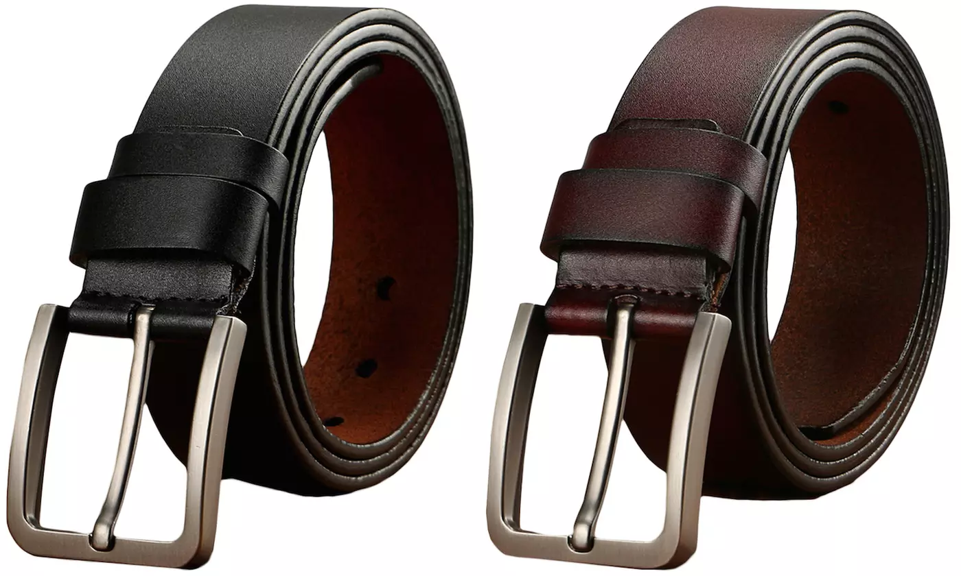Men's Jean Classic Metal Buckle Handcrafted Genuine Leather Belt - Primary Image