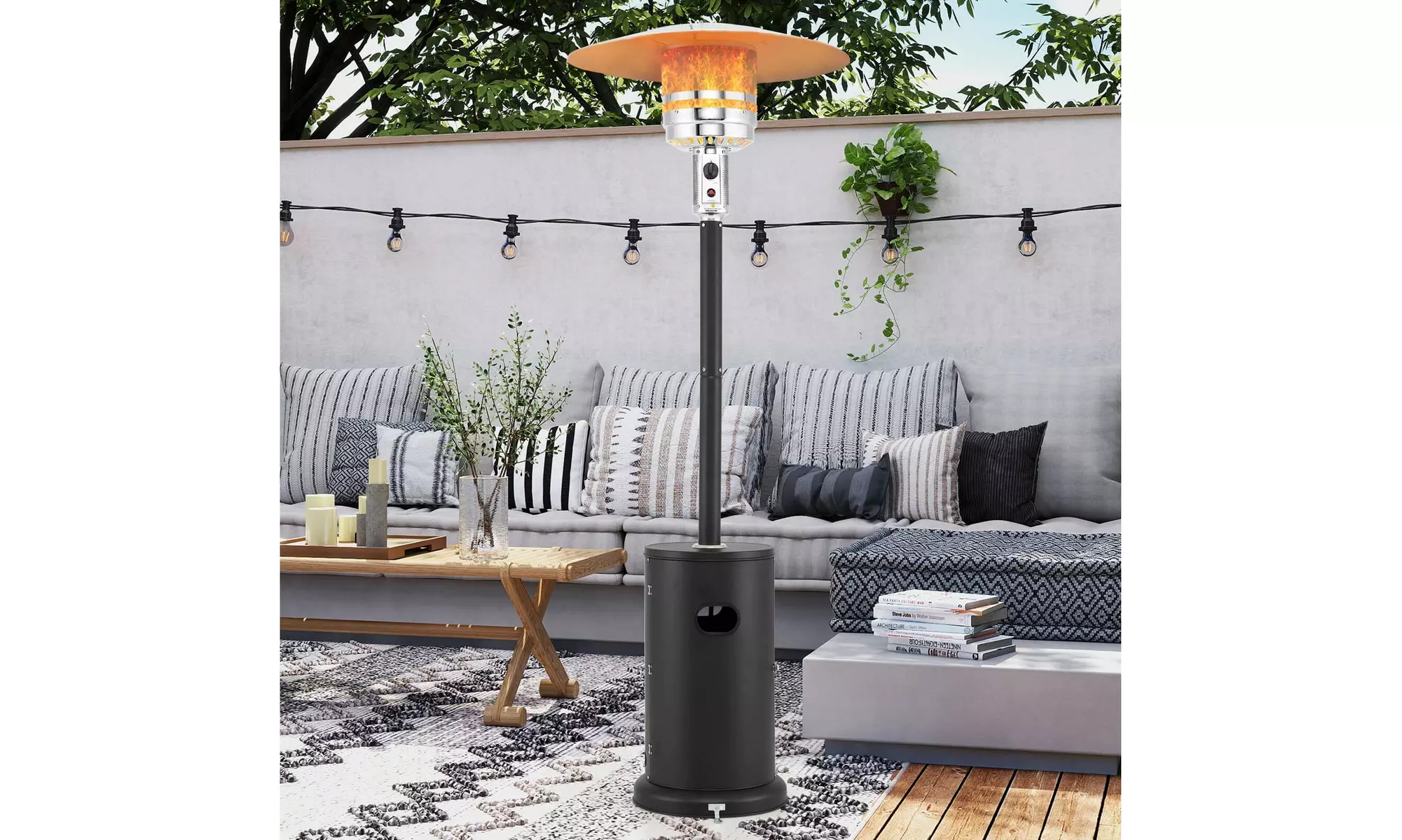 50,000 BTU Patio Heater with Wheels Round Table Design & Stainless Steel Burner