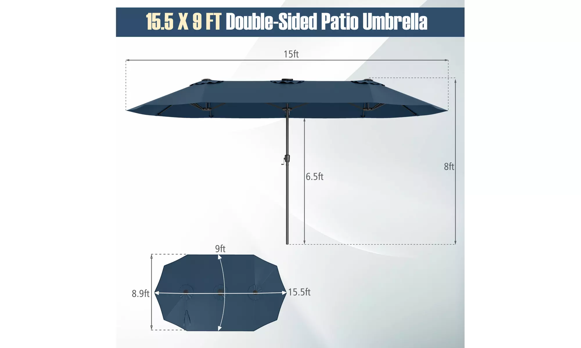 Costway 15.5 FT Extra-Large Patio Umbrella with LED Solar Lights