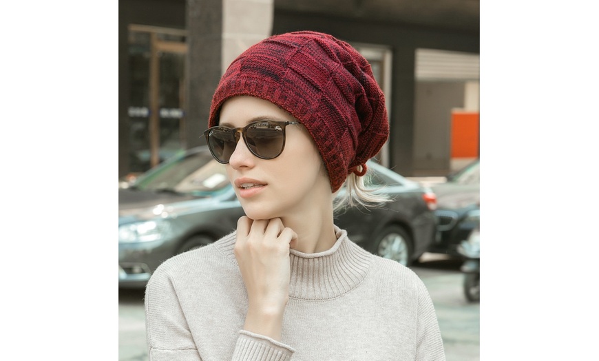 Image 2:  Unisex Winter Hat  Ponytail Beanie Hat Stretch Knit  Bun Beanie Hat  