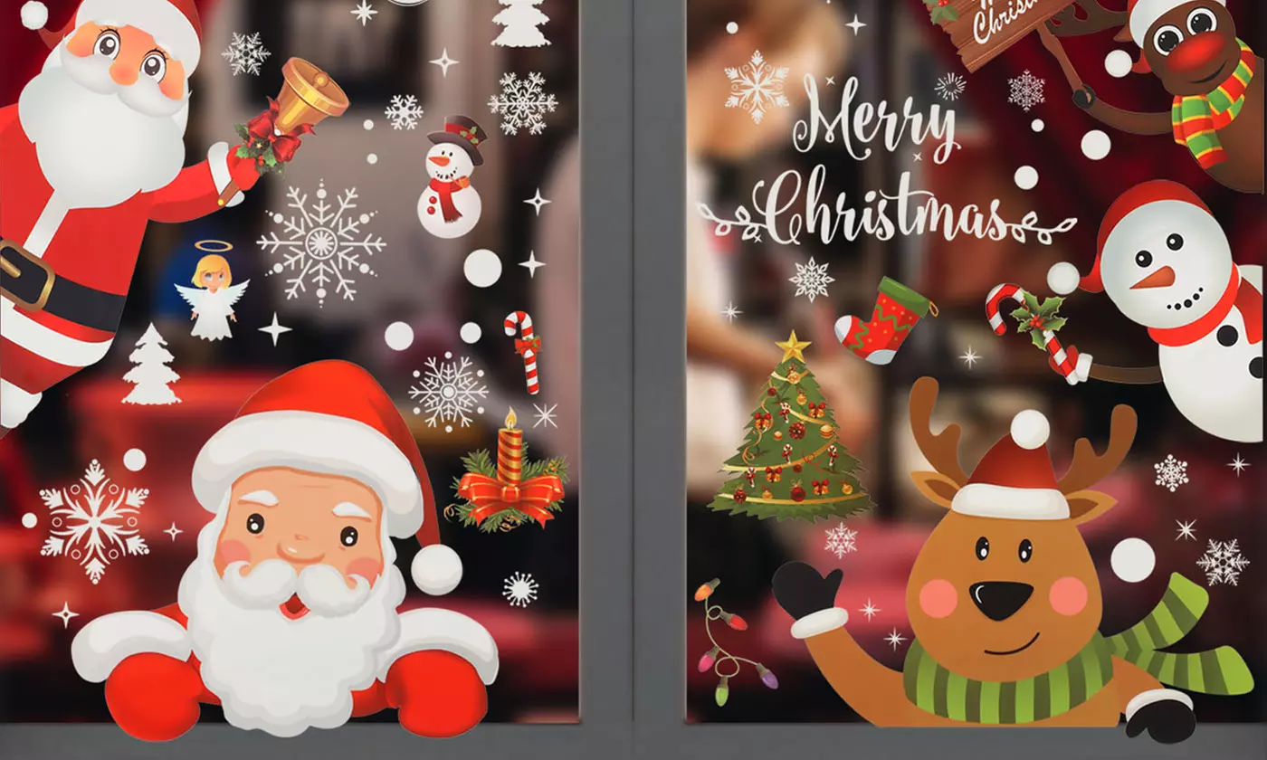 Christmas Theme Window Cling Stickers Santa Snowman Reindeer Window Decals