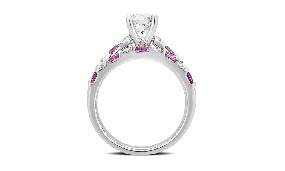 1 1/4 Cttw Diamond and Pink Sapphire Bridal Ring set in 14K  Gold by DiamondMuse