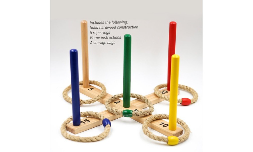 ALL Wooden Ring Toss Game Set Comes With 5 Color Rope Rings | Groupon