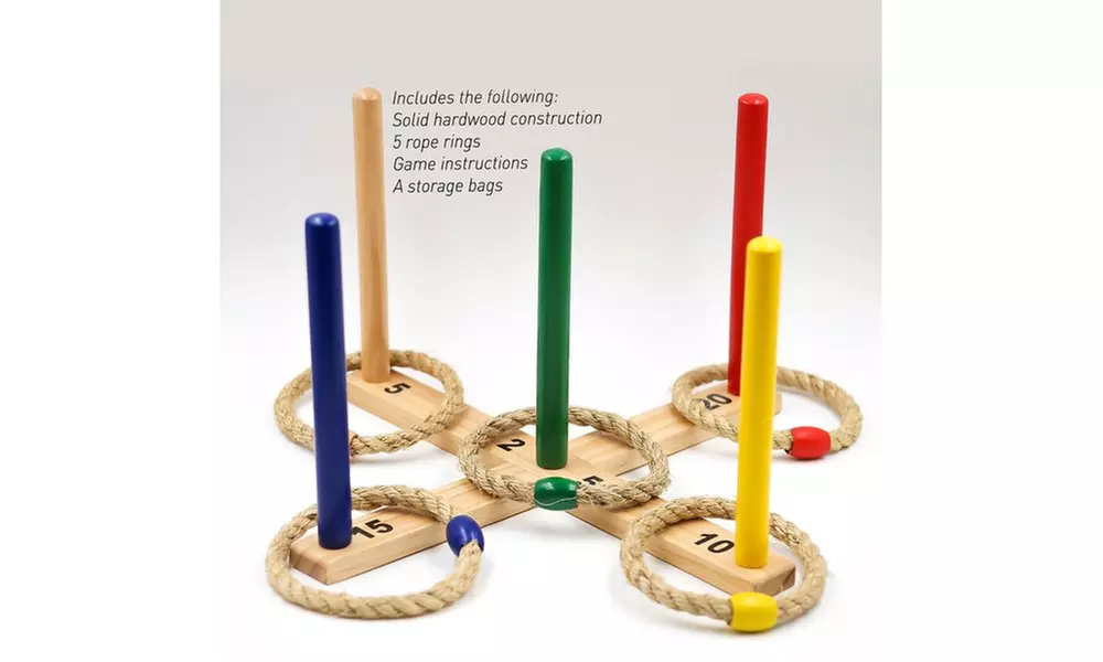 ALL Wooden Ring Toss Game Set Comes with 5 Color Rope Rings - Second Medium