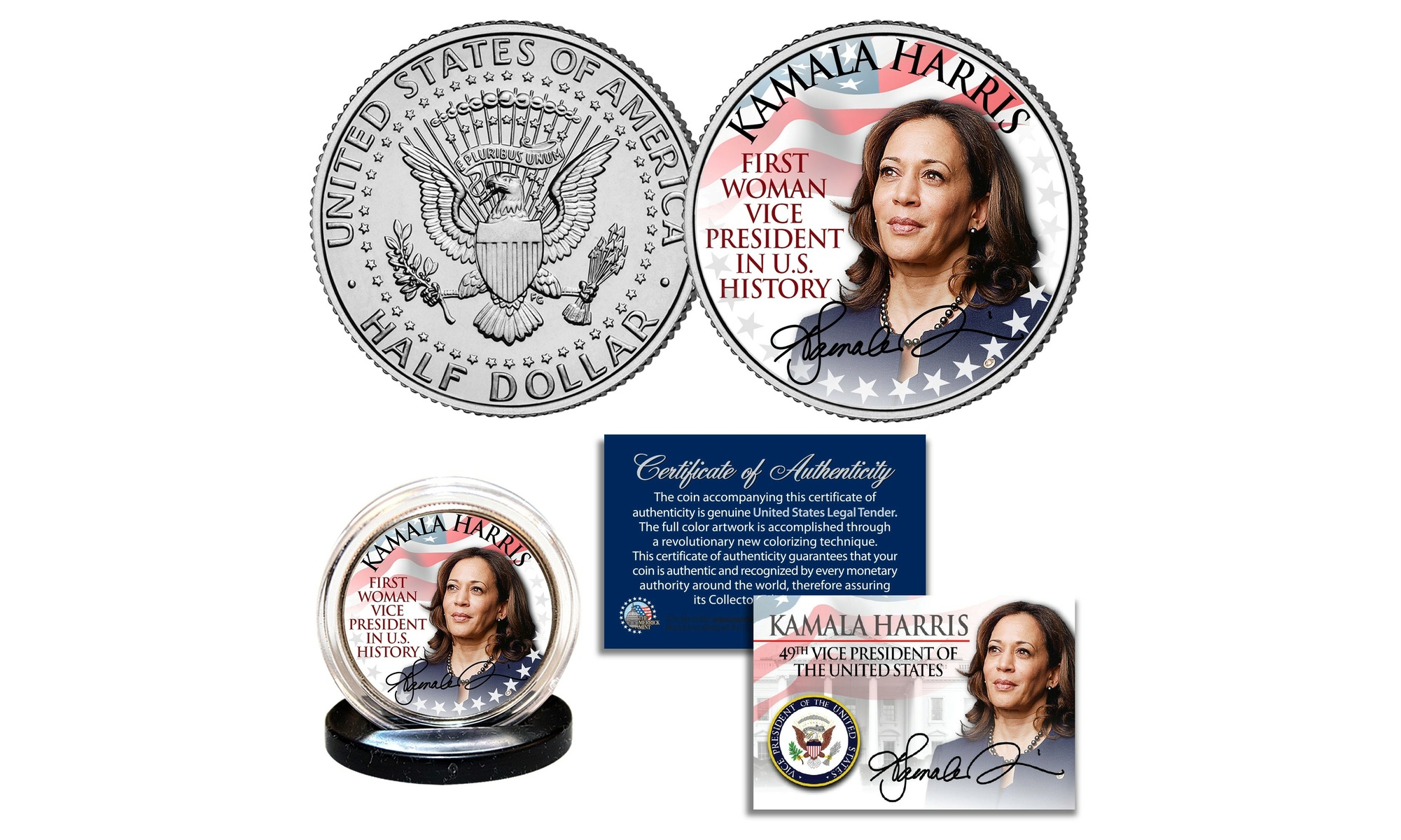 KAMALA HARRIS 1st Woman Vice President in History JFK Half Dollar Official Coin