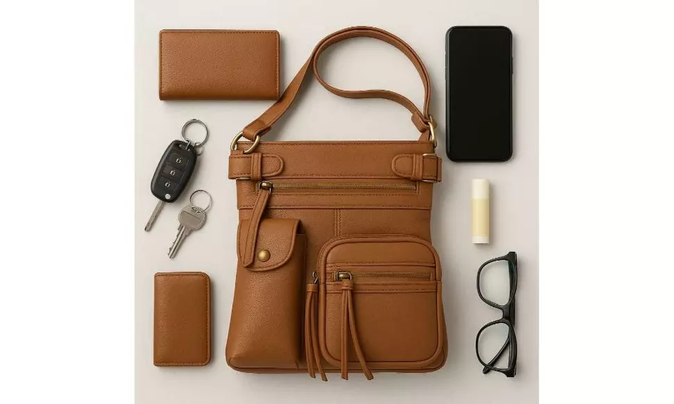 Super Soft Genuine Leather Crossbody Bag with Top Belt Accent