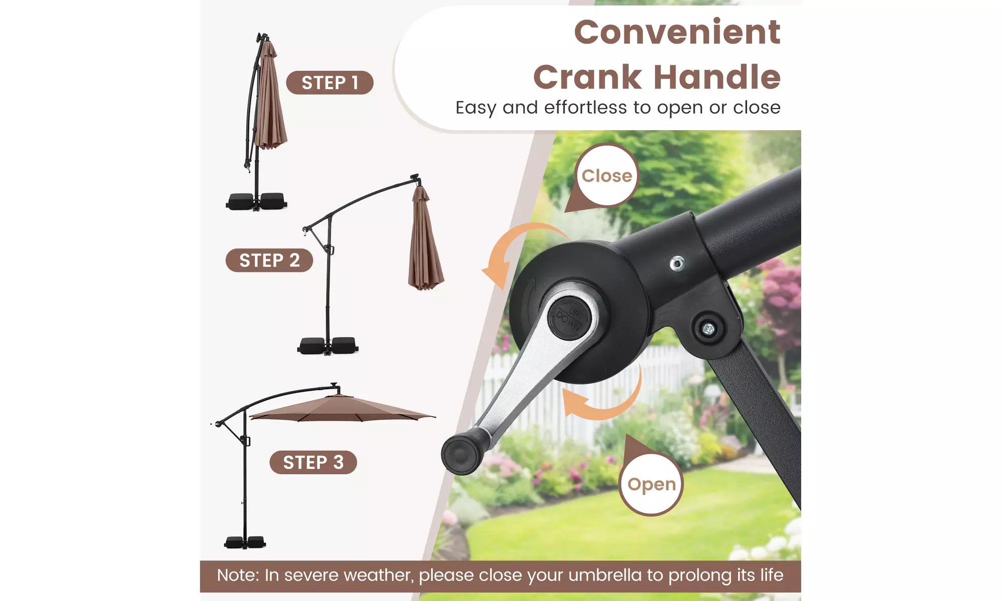 Costway 10 FT Solar Offset Hanging Umbrella with Base