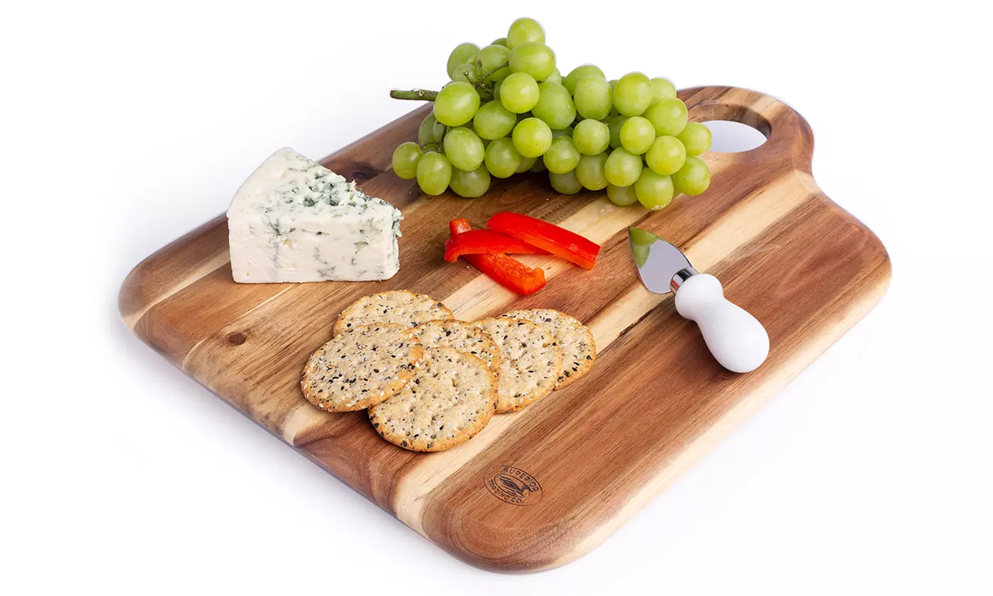 Acacia Wood Cutting Board with Wooden Handle. FDA Approved. 16 x 14 in. - Primary Image