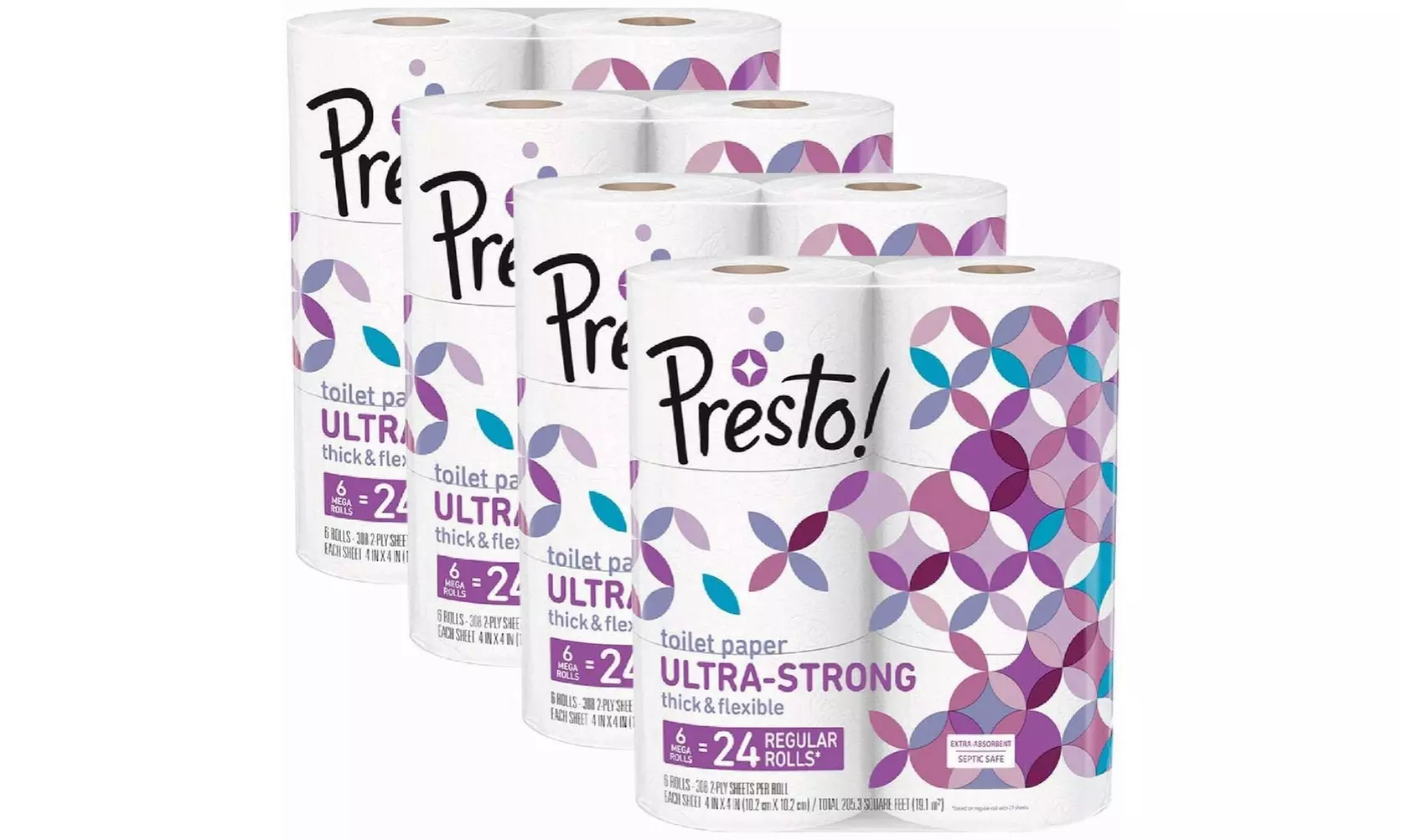 Presto! 308-Sheet Mega Roll Toilet Paper, Ultra-Strong, 24 Count - Primary Image