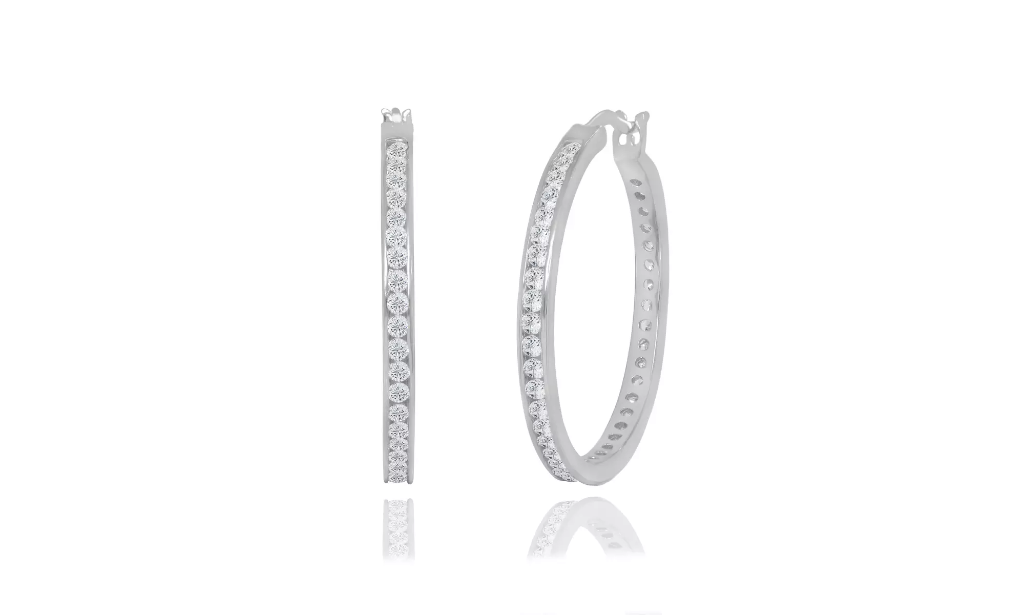 Cubic Zirconia Channel Set Hoop Earrings in Sterling Silver 
