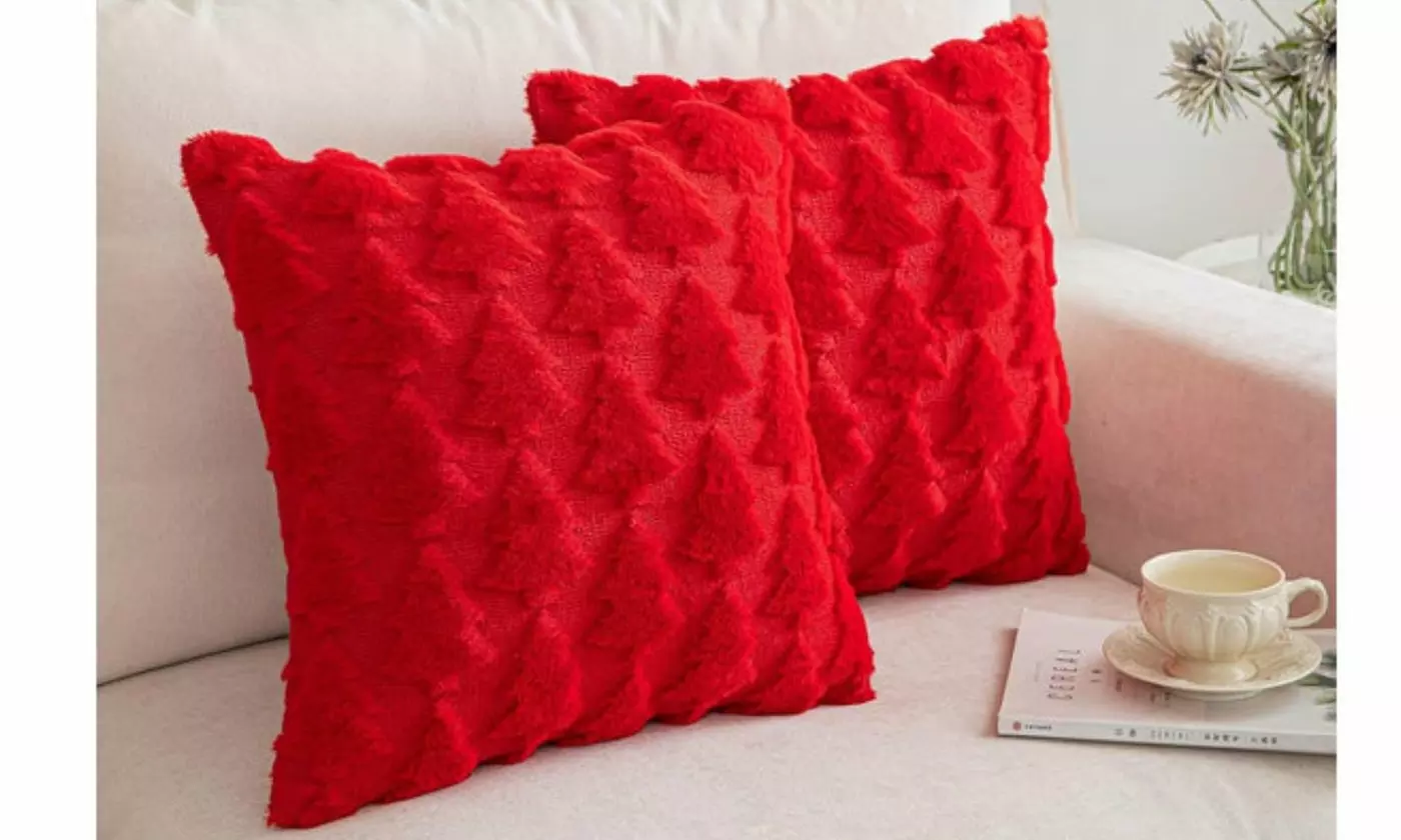 Set of 2 Christmas Tree Pillow Covers 18"x18" Pillow Cases Plush Faux Fur