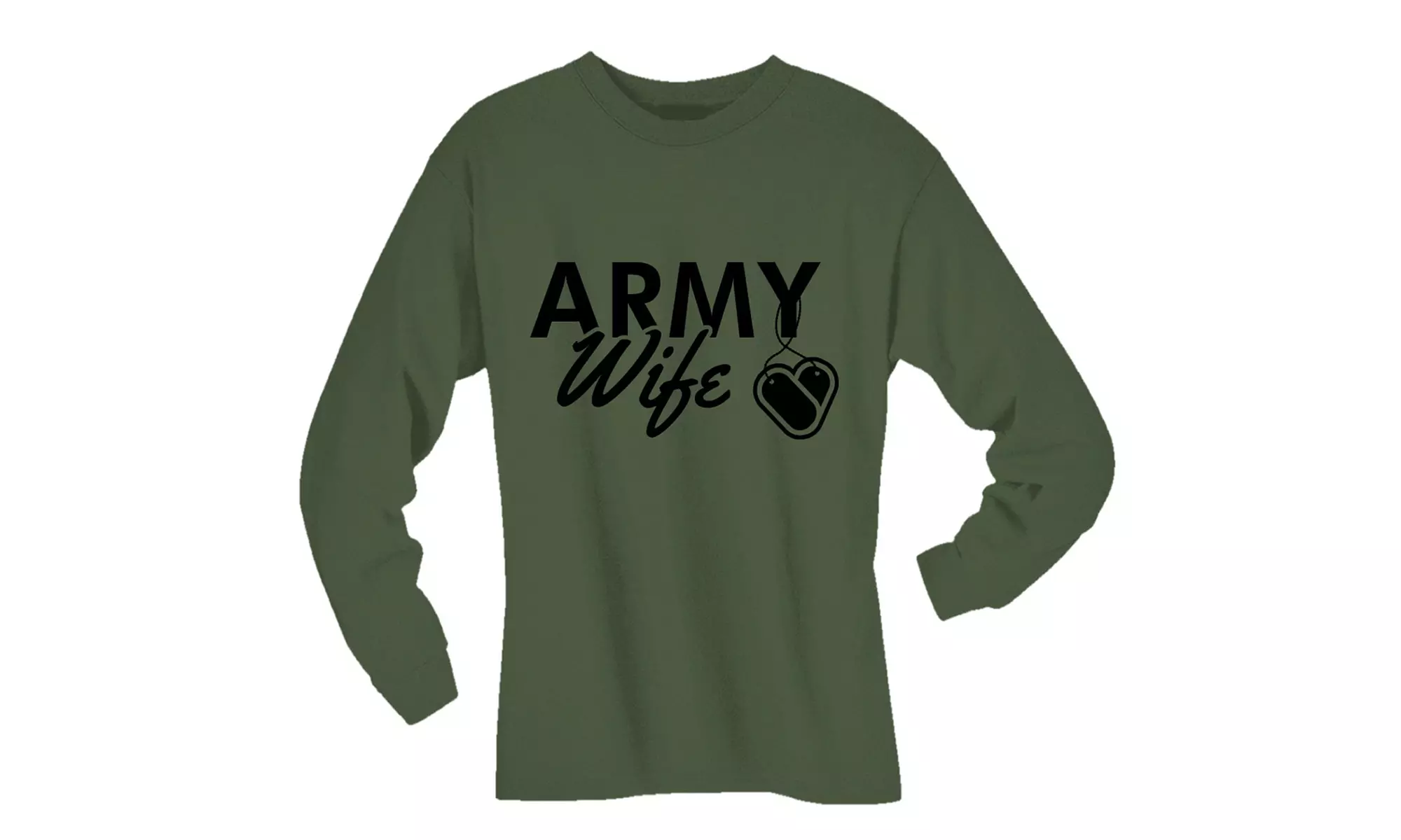 "Army Wife" Dogtags Long Sleeve T-Shirt in Military Green - Primary Image