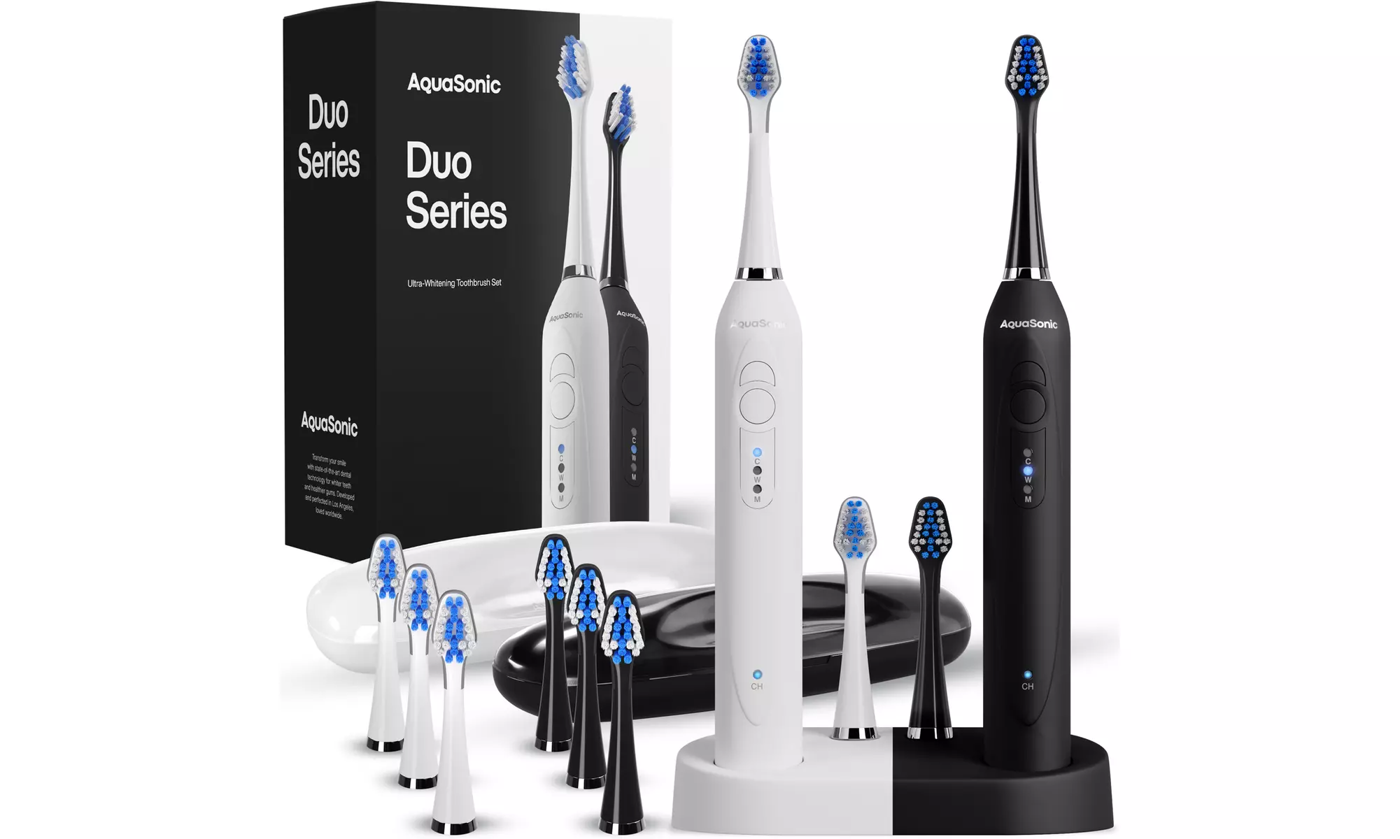AquaSonic DUO Dual Ultrasonic Toothbrushes with 10 Brush Heads & 2 Travel Cases - Primary Image