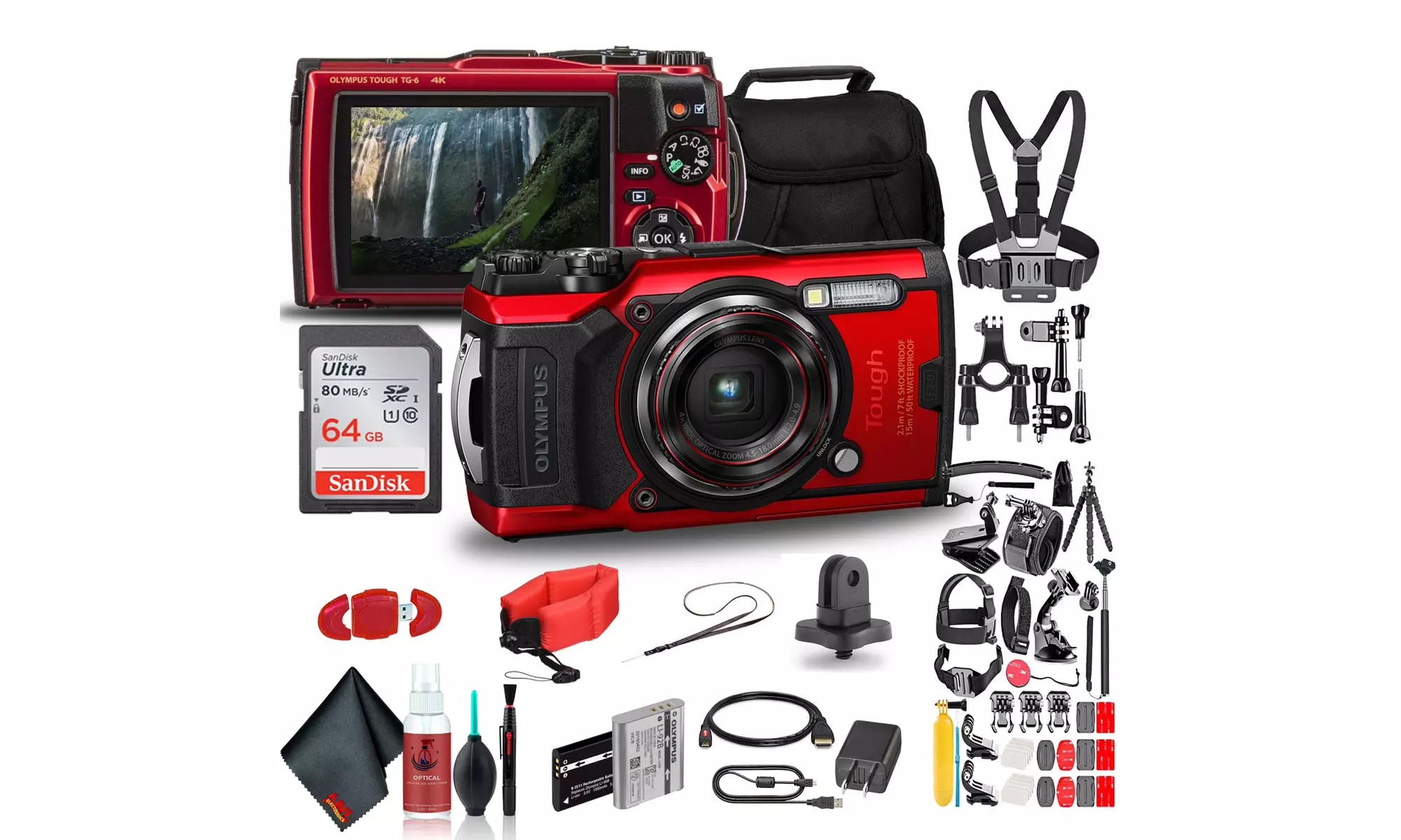 Olympus Tough TG-6 Waterproof Camera (Red) - Action Bundle - Primary Image