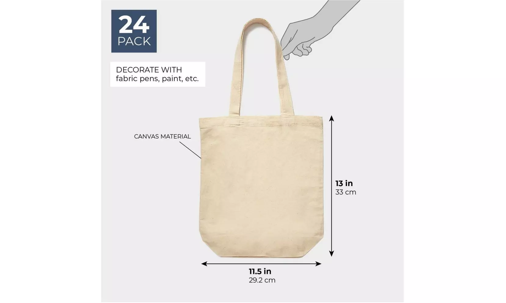 Juvale Set of 24 Bulk Blank Cotton Canvas Tote Bags for DIY Crafts, 13" x 11.5" - Primary Image
