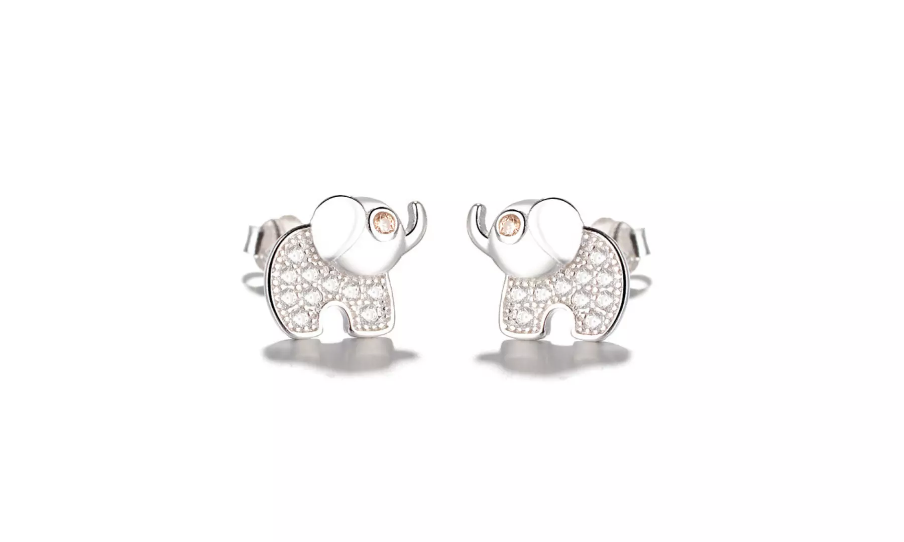Sterling Silver Elephant Stud Earring with Citrine and White Topaz 