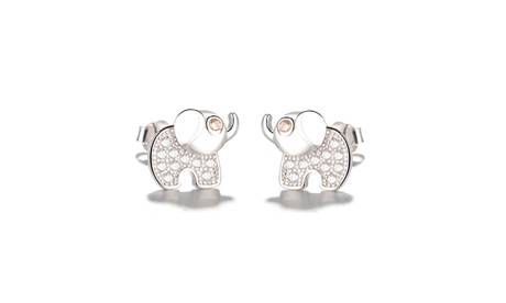 Sterling Silver Elephant Stud Earring With Citrine And White Topaz 2 Ct Citrine Citrine Sterling Silver 18K Gold Plated