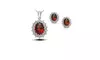 18k White Gold Plated 2 Ct Oval Shape Garnet 18 Inch Necklace And Earrings Set
