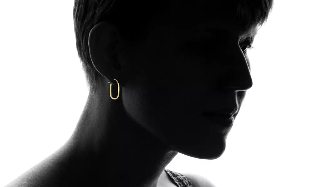 14K Solid Gold Rounded Rectangular Hoop Earrings - Second Medium