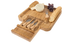 Bamboo Cheese Serving Tray with 4 Piece Cutlery Set by Classic Cuisine