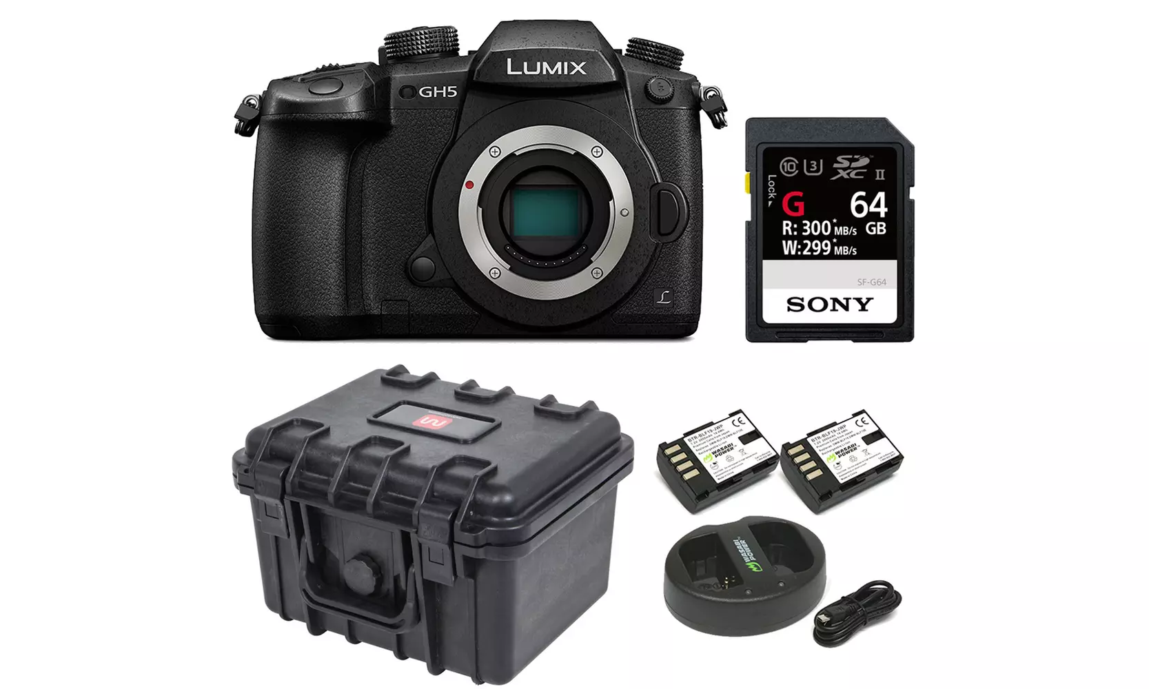Panasonic GH5 Lumix 4K Mirrorless Camera w/ Hard Case & 64GB SD Card Bundle - Primary Image