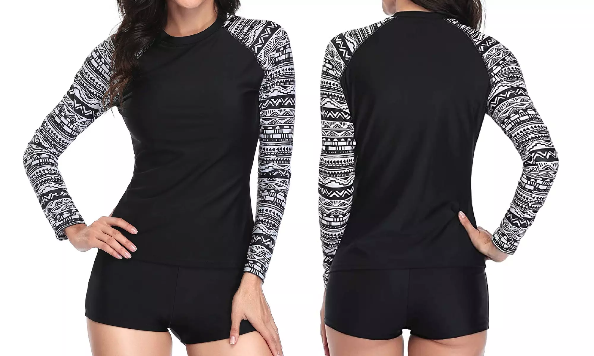 2 Pack Rash Guards Long Sleeve Swimsuits Bathing Suit with Boyshort Bottom - Second Medium