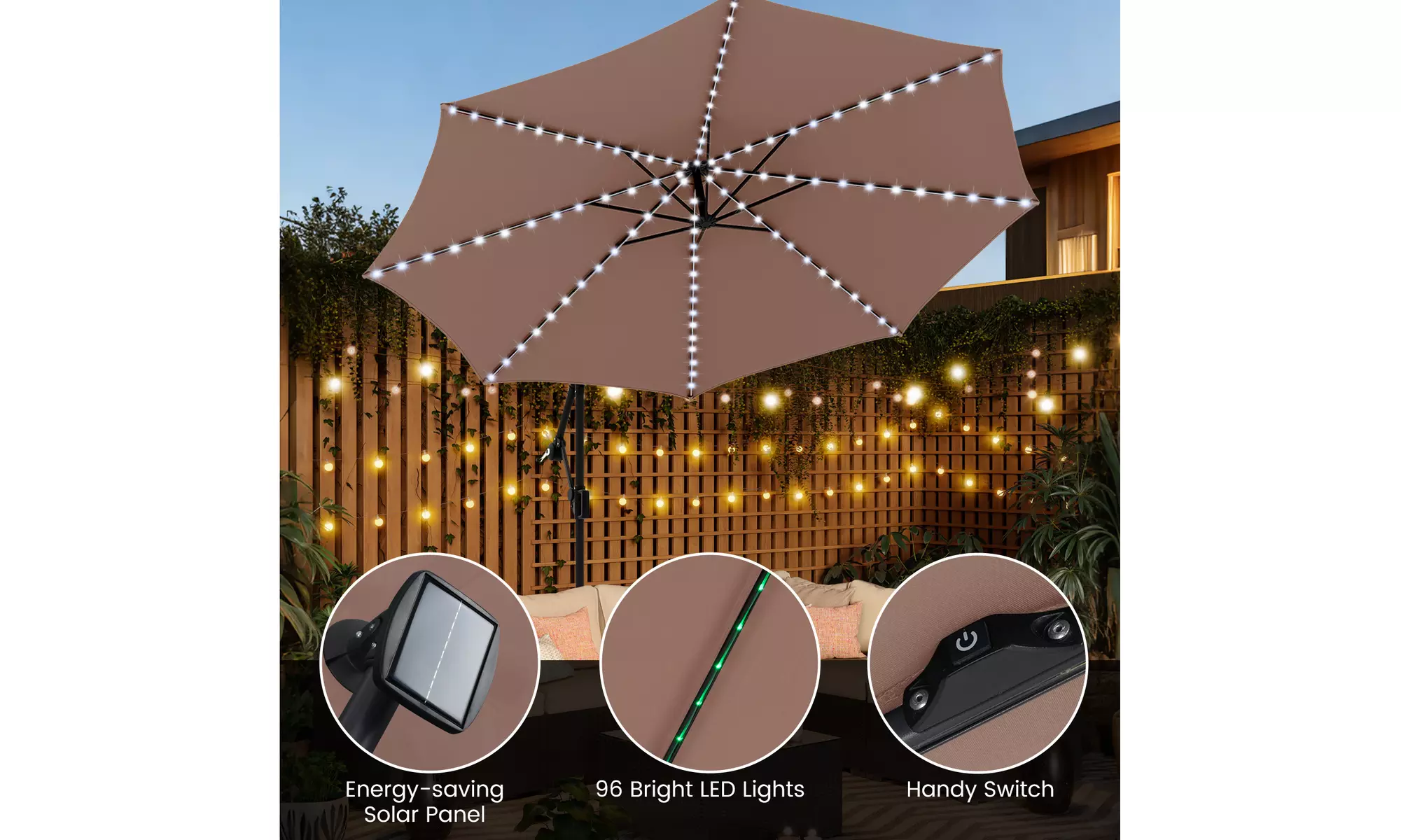 Costway 10 FT Solar Offset Hanging Umbrella with Base