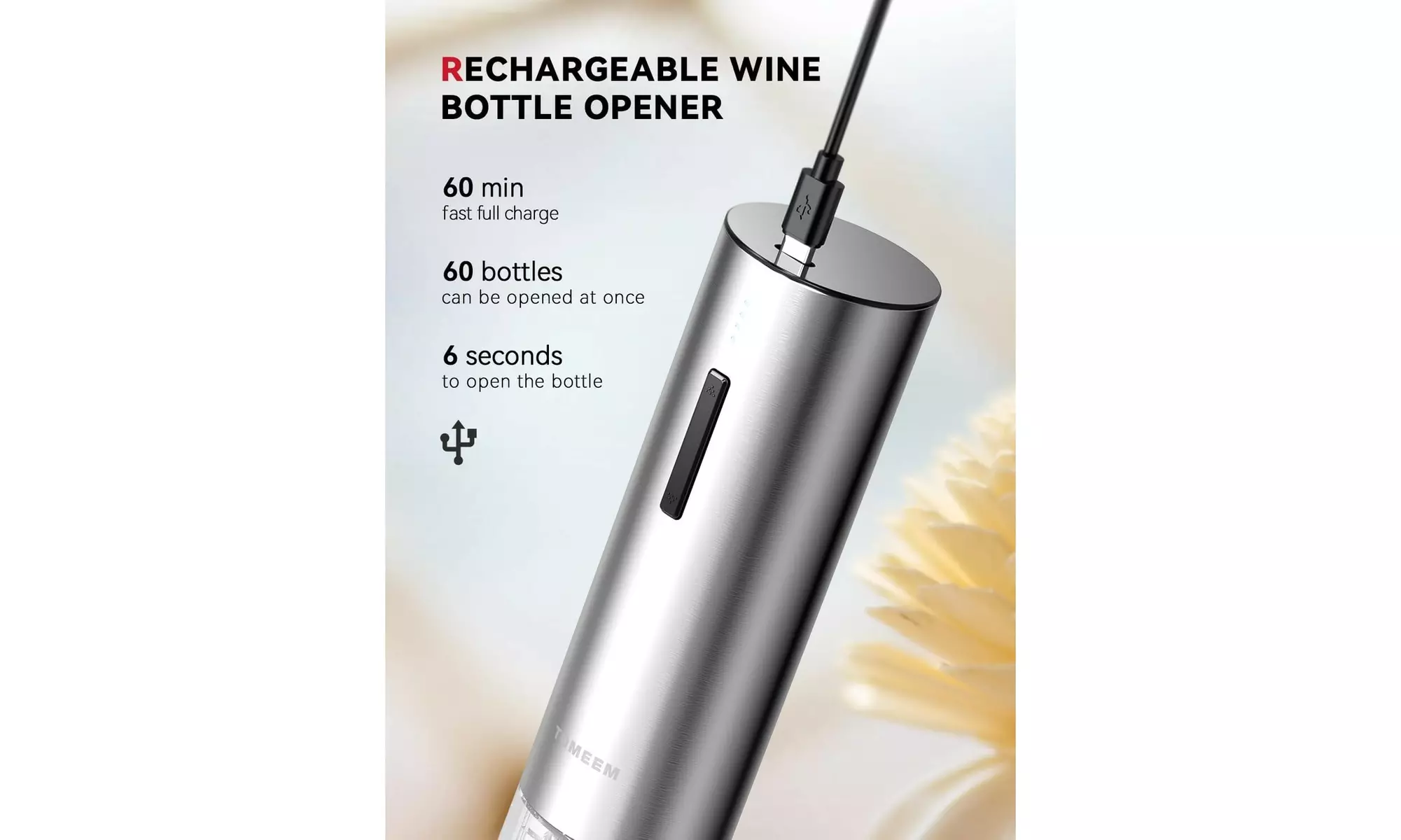 Tomeem Electric Wine Opener Gift Set with Aerator, Stoppers & Foil Cutter