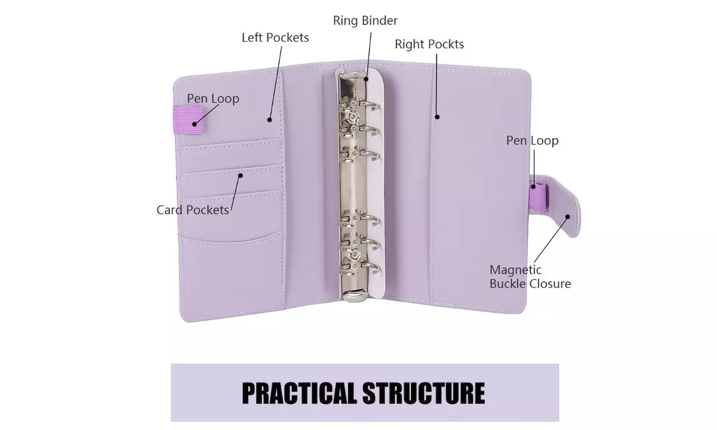 PU Leather Notebook A6 Ring Binder Budget Planner Organizer Cover