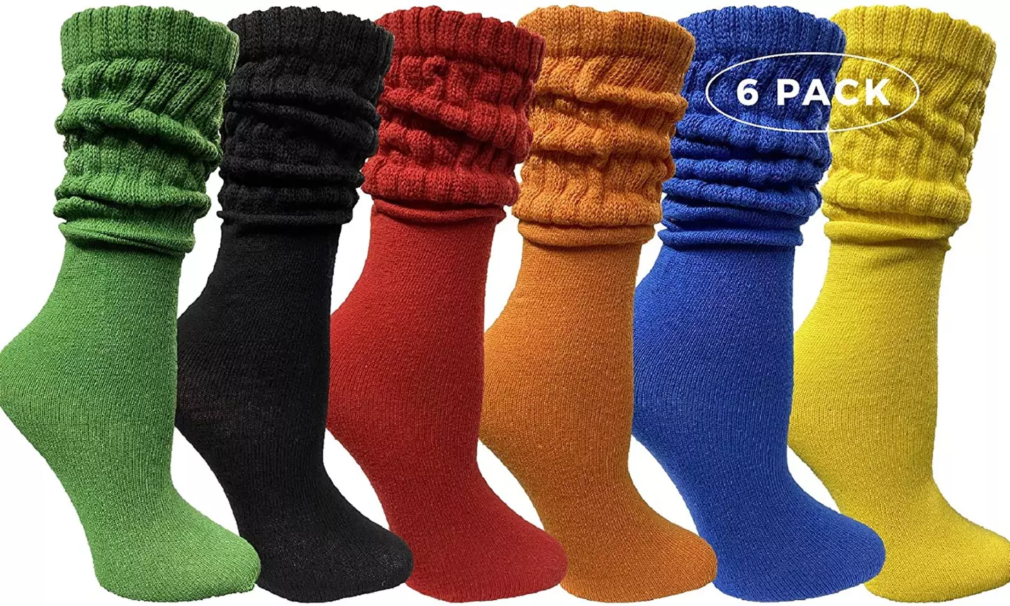 6 Pairs of Womens Slouch Socks, Scrunchie Boot Sock Colorful