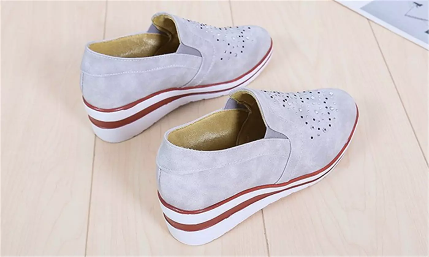 Women's Comfort Slip On Platform Low Top Wedge Loafers with Sparkles (size 6-10)
