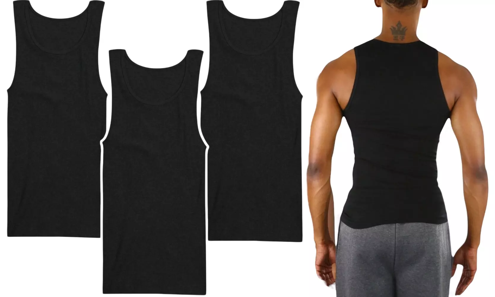 ToBeInStyle Men's Multi-Pack Of Slim Fit Shallow Scoop Neck Sleeveless A-Shirts