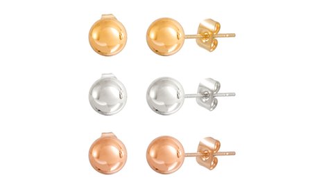 Tri-Tone Stainless Steel 10mm Ball Stud Post Earring